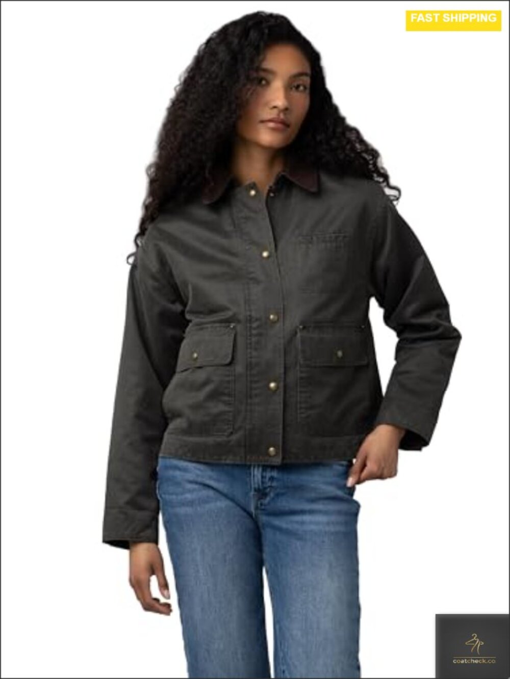Women's Plaid Barn Jacket with Corduroy Collar, Long Sleeve Fall